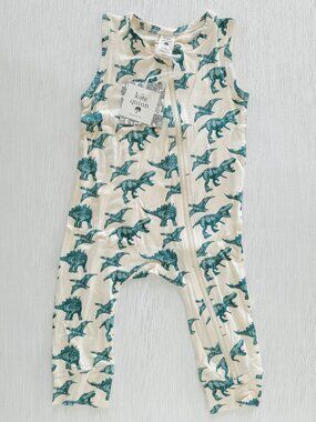 Kate Quinn Teal Green Dinosaur SL Short Sleeve Zipper Jumpsuit 12-18 Months